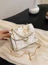 Chic Mini Square Bag with Flower Embroidery & Faux Pearl Accents