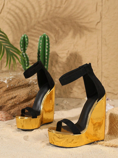 Gold Zipper Platform Wedge Sandals: Elevate Your Style Game