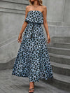 Chic Summer Escape: Allover Print Strapless Dress with Slit