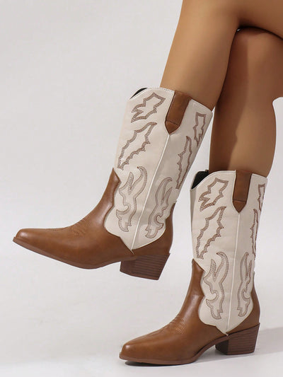 Chic Embroidered White Western Boots for Women - Perfect for Autumn & Winter Style