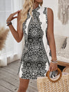 Chic Allover Print Summer Sleeveless Dress with Stand Collar