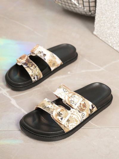 Comfortable and Stylish Double Buckle Design Slides Sandals - Perfect for Summer