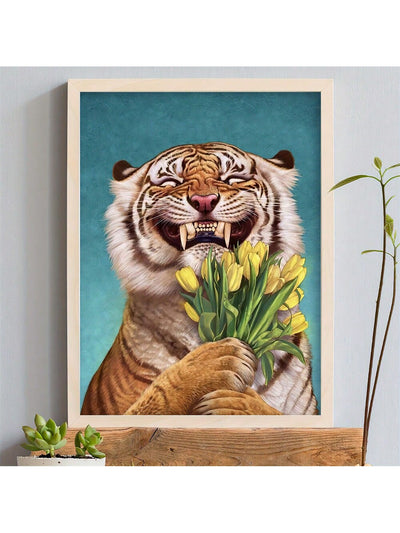 Modern Minimalist Smiling Tiger Painting Poster - Ideal Home Decoration