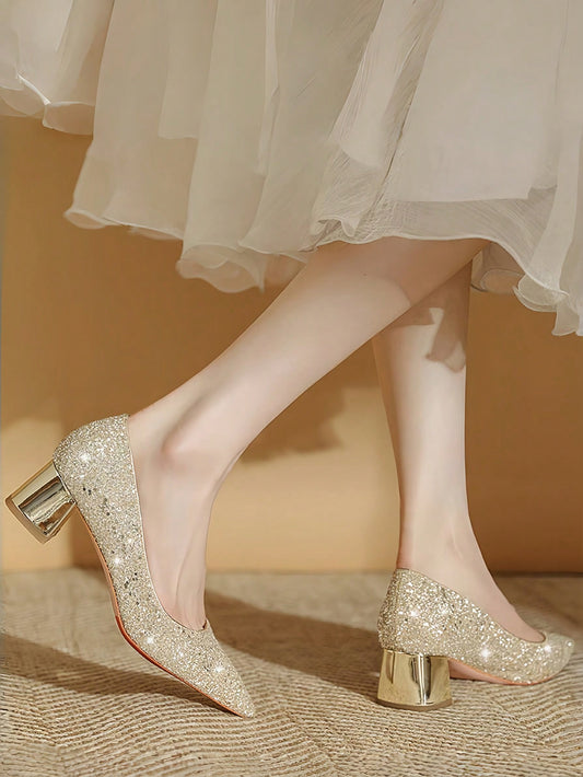 Women's Glitter Chunky Heel Party Pumps