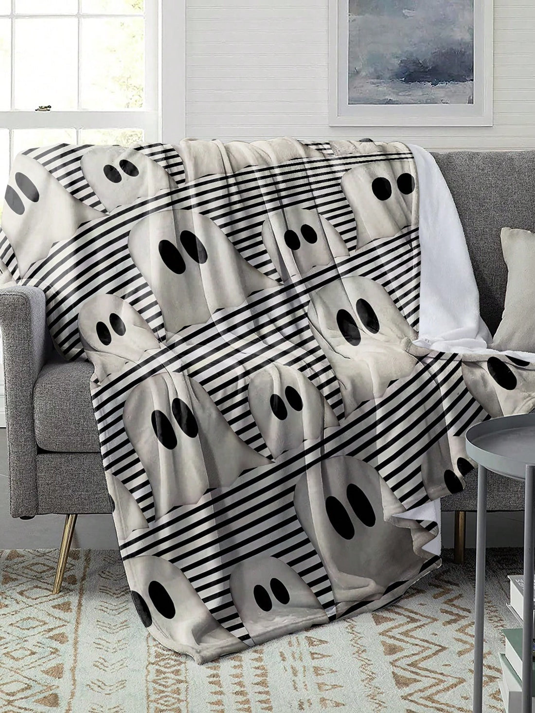 Introducing our Cozy Halloween Plush Blanket, your new must-have sofa, bed, and travel companion. Made with only the softest materials, it provides ultimate comfort and warmth. Perfect for those chilly fall nights, snuggle up with this plush blanket and enjoy its spooky Halloween design. A must-have for any home.
