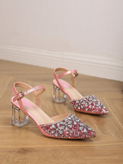 Elegant Rhinestone-Embellished Pointed Toe Stiletto Heels - Versatile Slip-On Shoes for Every Occasion