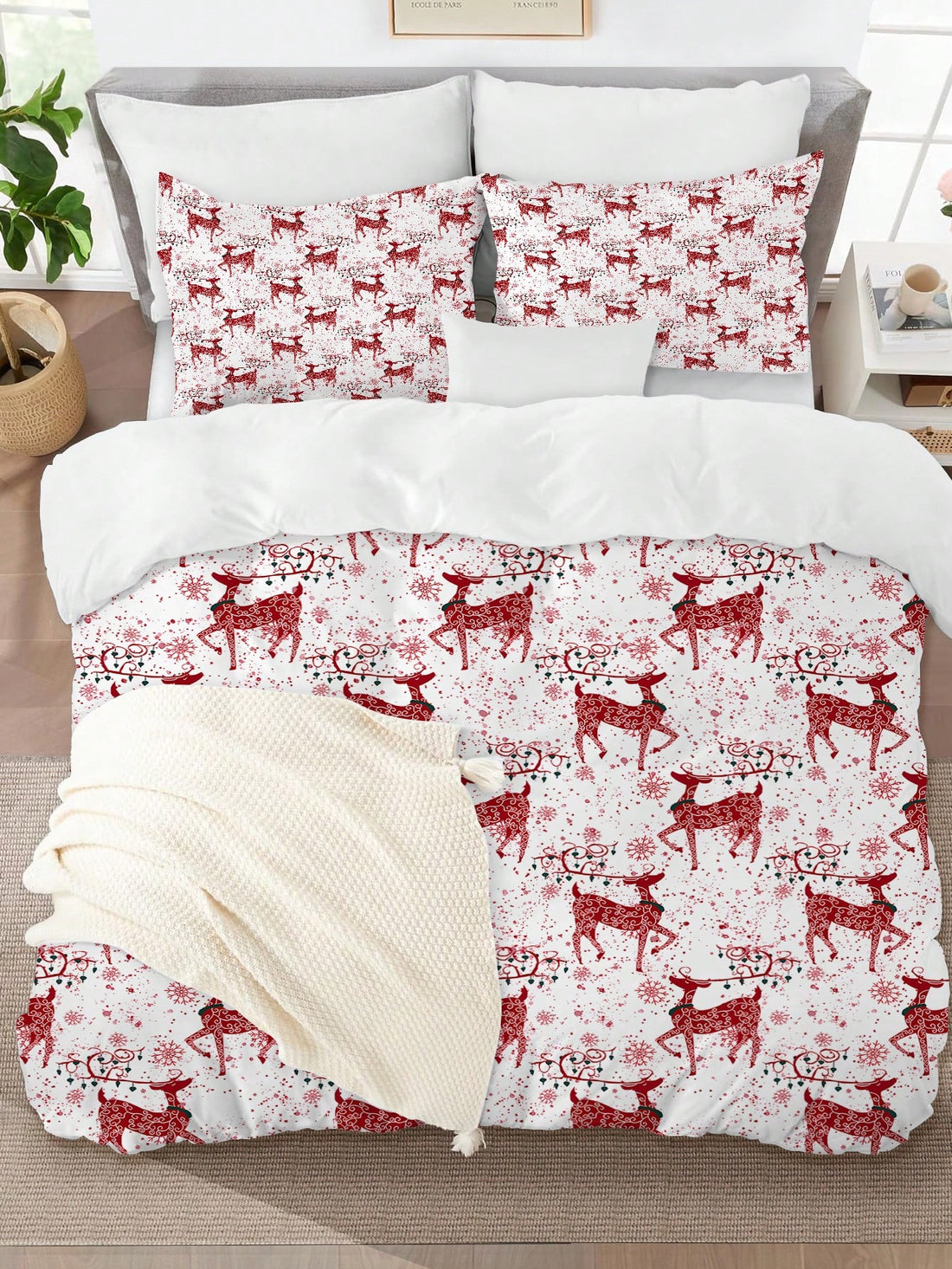 Experience the cozy warmth and festive cheer with our 3-piece bedding set. Featuring a charming reindeer and snowflake print, this set will transform your bedroom into a winter wonderland. Made with soft, high-quality materials, it provides ultimate comfort while adding a touch of holiday spirit to your home.