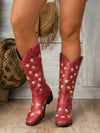 Retro Western Style: Winter Star Embroidered Chunky Heel Mid-Calf Boots for Women