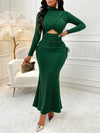 Chic Elegance: Women's Mock Neck Cut-Out Ruched Mermaid Dress for Banquets