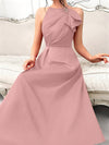 Elegant Sleeveless Summer Maxi Dress with Ruffle Hem and Pleated Design