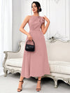 Elegant Sleeveless Summer Maxi Dress with Ruffle Hem and Pleated Design