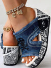 Skeleton Newspaper Print Wedge Sandals: Glam Up Your Halloween Look!