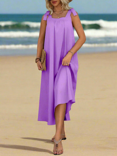 Chic and Simple: Women's Solid Color Pleated Spaghetti Strap Dress for Summer Vacation