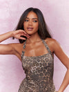 Fierce & Fabulous: Metal Detail Leopard Print Halter Neck Bodycon Mini Dress