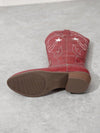 Elegant Red Embroidered Asymmetrical Knight Boots - Versatile Chunky Low-Heel Women's Footwear