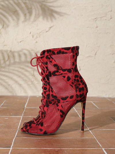 Ravishing Red Leopard Patchwork Lace-Up Ankle Boots - Fashion Forward and Fabulously Feminine