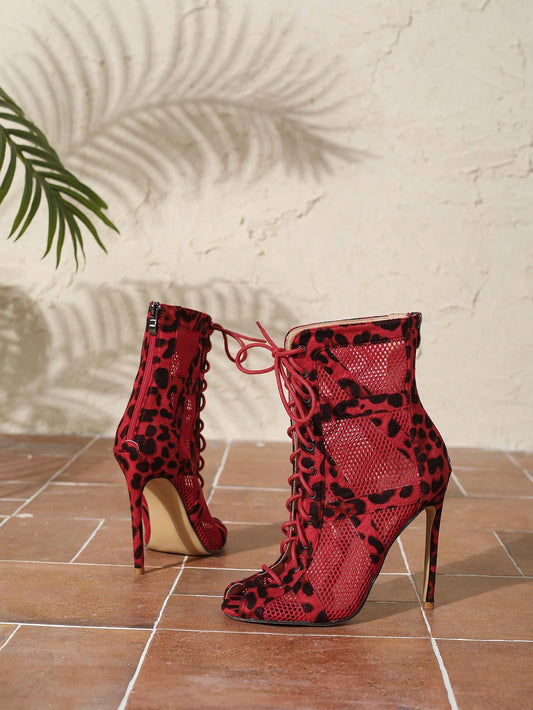 Ravishing Red Leopard Patchwork Lace-Up Ankle Boots - Fashion Forward and Fabulously Feminine