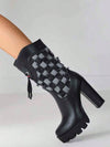 Vintage Black High Heel Riding Boots with Waterproof Platform