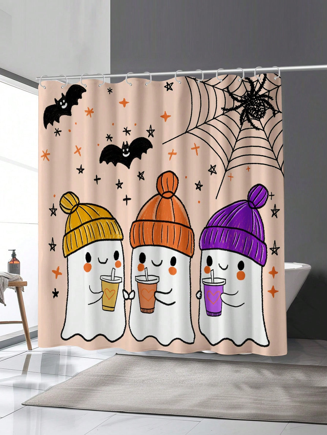 Transform your bathroom into a spooky scene with our Creepy Crawly Halloween Shower Curtain. This waterproof curtain is designed with metal eyelets and comes with hooks for easy installation. Elevate your Halloween decor and protect your bathroom floors from water damage.