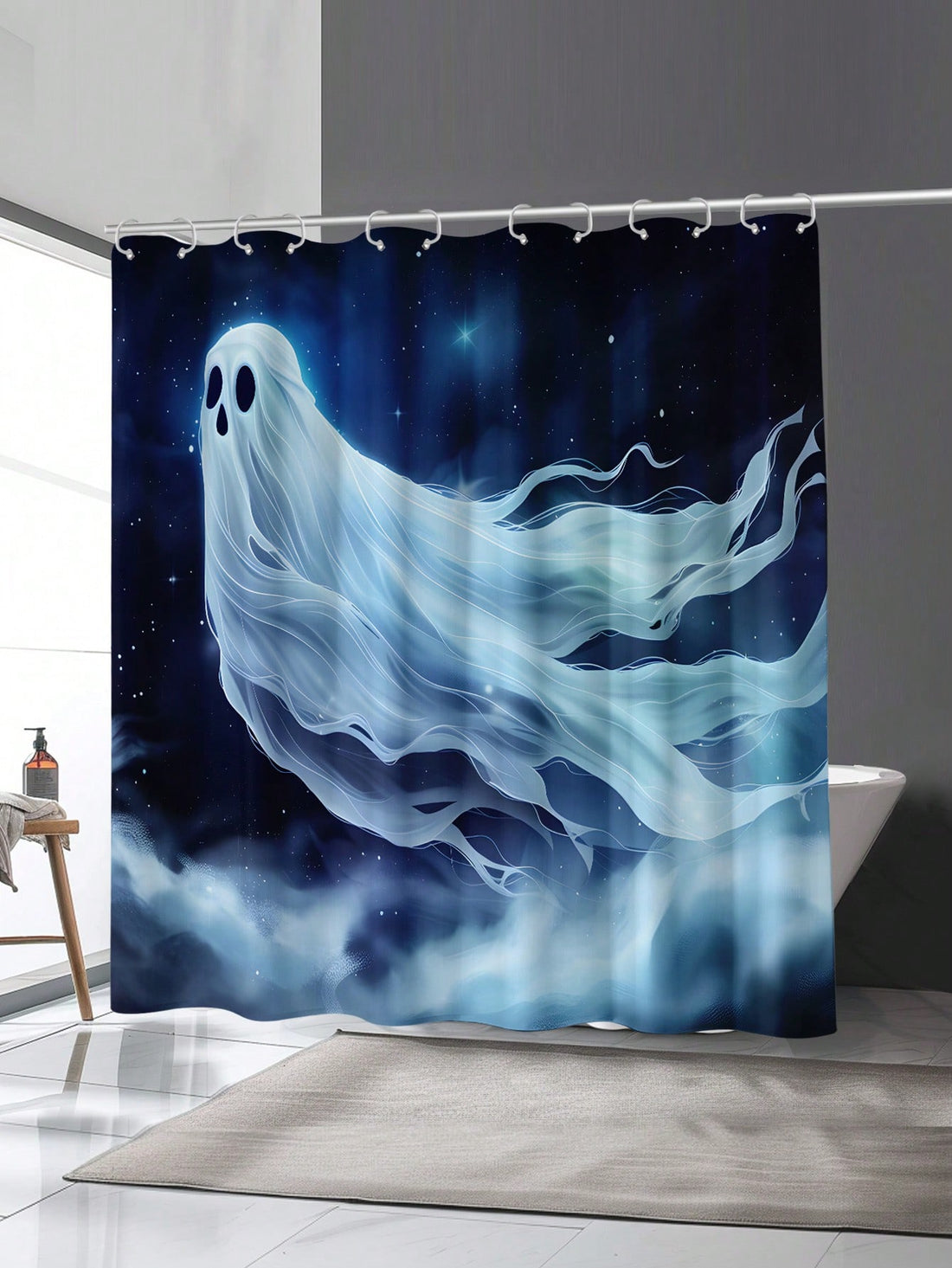 Transform your bathroom into a spooky and unique Halloween haven with our Spooky Pixie Shower Curtain. This durable and waterproof accessory not only adds a touch of eerie charm, but also protects your bathroom from water damage. A must-have for any Halloween enthusiast.