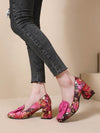 Chic Floral Bowknot Thick Heel Pumps - Stylish Slip-On Elegance for Every Occasion