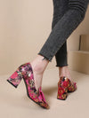 Chic Floral Bowknot Thick Heel Pumps - Stylish Slip-On Elegance for Every Occasion