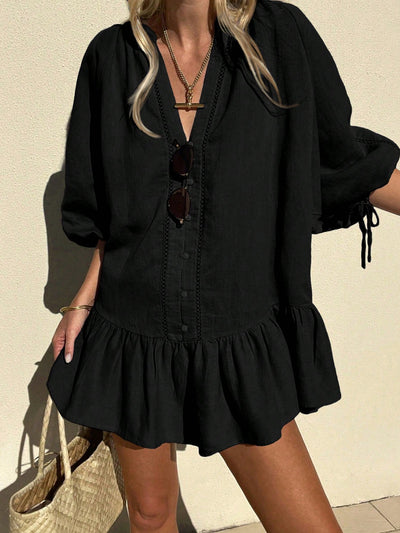 Chic Summer Ruffle Hem Linen Dress for Effortless Elegance