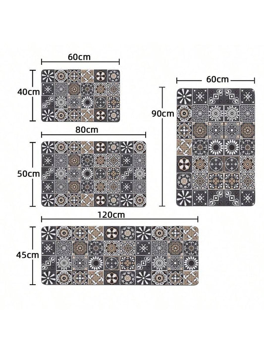 Vintage Floral & Geometric Plush Bathroom Mat - Stylish Anti-Fatigue Comfort for Home & Garden