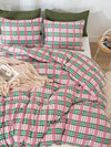 Pink and Green Geometric Plaid Bedding Set - Soft Washed Polyester Fabric - Ideal for Bedroom Decor