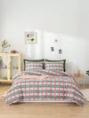 Pink and Green Geometric Plaid Bedding Set - Soft Washed Polyester Fabric - Ideal for Bedroom Decor