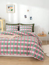 Pink and Green Geometric Plaid Bedding Set - Soft Washed Polyester Fabric - Ideal for Bedroom Decor