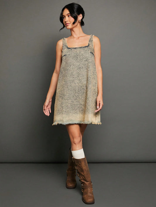 Trendy Acid Wash Mini Dress - Premium Cotton Denim for Effortless Style