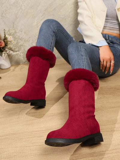 Stay Stylish and Cozy in our Exclusive Design Fleece-Lined Orange Mid-Calf Boots