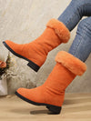 Stay Stylish and Cozy in our Exclusive Design Fleece-Lined Orange Mid-Calf Boots