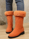 Stay Stylish and Cozy in our Exclusive Design Fleece-Lined Orange Mid-Calf Boots