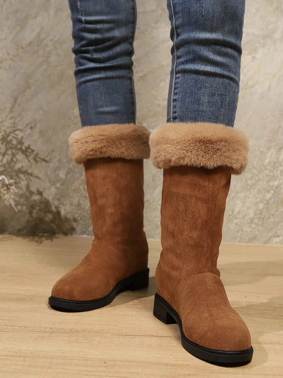 Stay Stylish and Cozy in our Exclusive Design Fleece-Lined Orange Mid-Calf Boots