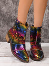 Colorful Snake Pattern Chunky Heel Ankle Boots - Stand Out in Style