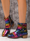 Colorful Snake Pattern Chunky Heel Ankle Boots - Stand Out in Style