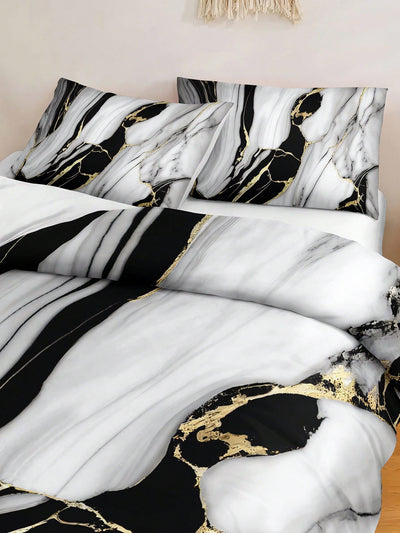 Elegant 3-Piece Marble Print Polyester Bedding Set for Stylish Home Accents