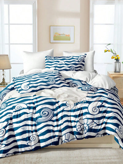 Ocean Stripe Paradise: 3-Piece Polyester Duvet Cover Set