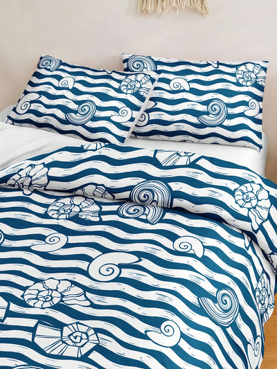 Ocean Stripe Paradise: 3-Piece Polyester Duvet Cover Set