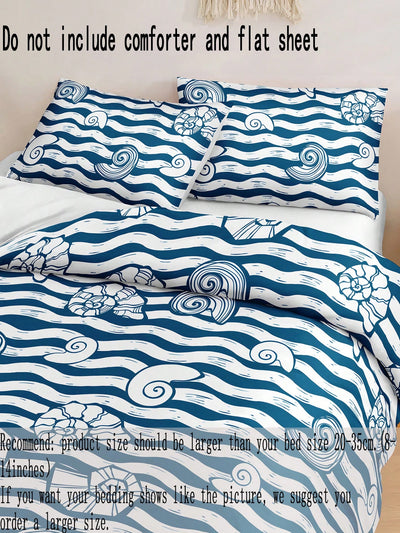 Ocean Stripe Paradise: 3-Piece Polyester Duvet Cover Set