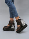 Stylish Black Mesh Platform Wedge Sandals with Waterproof Bottom