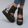 Stylish Black Mesh Platform Wedge Sandals with Waterproof Bottom