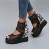 Stylish Black Mesh Platform Wedge Sandals with Waterproof Bottom