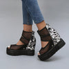 Stylish Black Mesh Platform Wedge Sandals with Waterproof Bottom