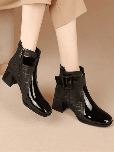 Chic and Cozy: Color Block Square Toe Ankle Boots for Fall/Winter