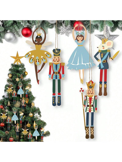 Festive Cheer: 12-Piece Wooden Nutcracker Ornament Set for Holiday Magic