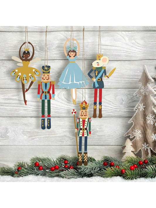 Festive Cheer: 12-Piece Wooden Nutcracker Ornament Set for Holiday Magic