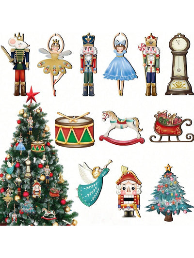 Festive Cheer: 12-Piece Wooden Nutcracker Ornament Set for Holiday Magic